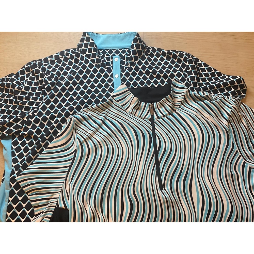 Tail Geometric Blue Black Performance Wear Womans XL Golf Polo Shirts LOT OF 2